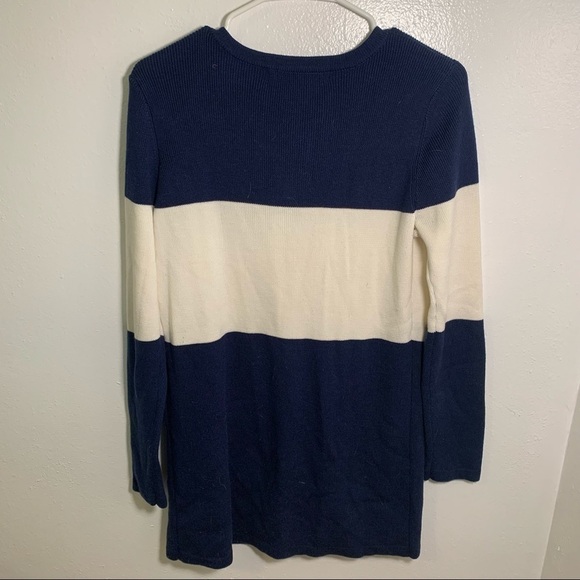 Ava Duster Cardigan Navy Cream Colorblock Stripe - Picture 8 of 10